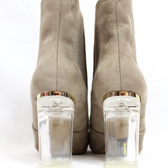Round Toe Suede Clear Perspex Lucite Heel Bootie - Picture 5 of 5